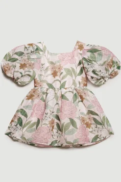 Outlet Oasis Kids Puff Sleeve Floral Mini Dress Nude