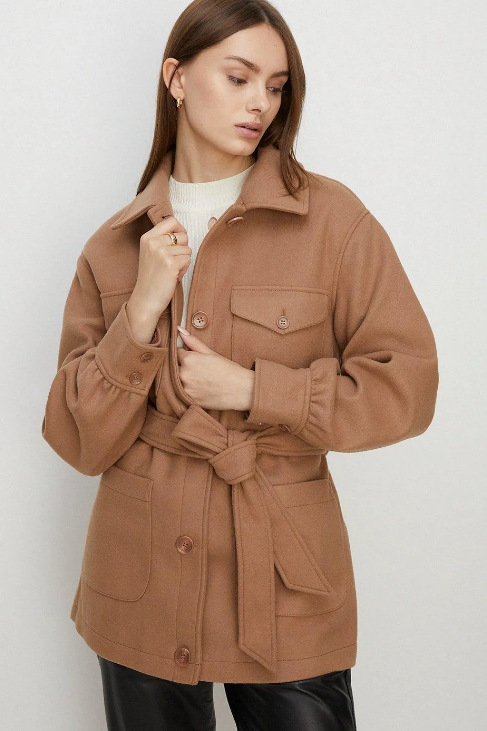 Discount Oasis Knit Back Pocket Detail Overshirt Jacket Camel