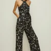 Sale Oasis Knot Detail Ditsy Print Scuba Jumpsuit Black