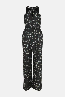 Sale Oasis Knot Detail Ditsy Print Scuba Jumpsuit Black