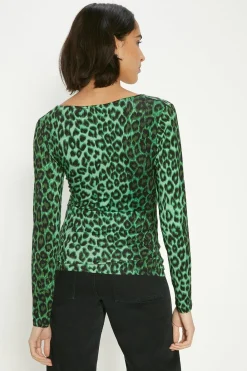 Fashion Oasis Knot Front Animal Printed Top Green