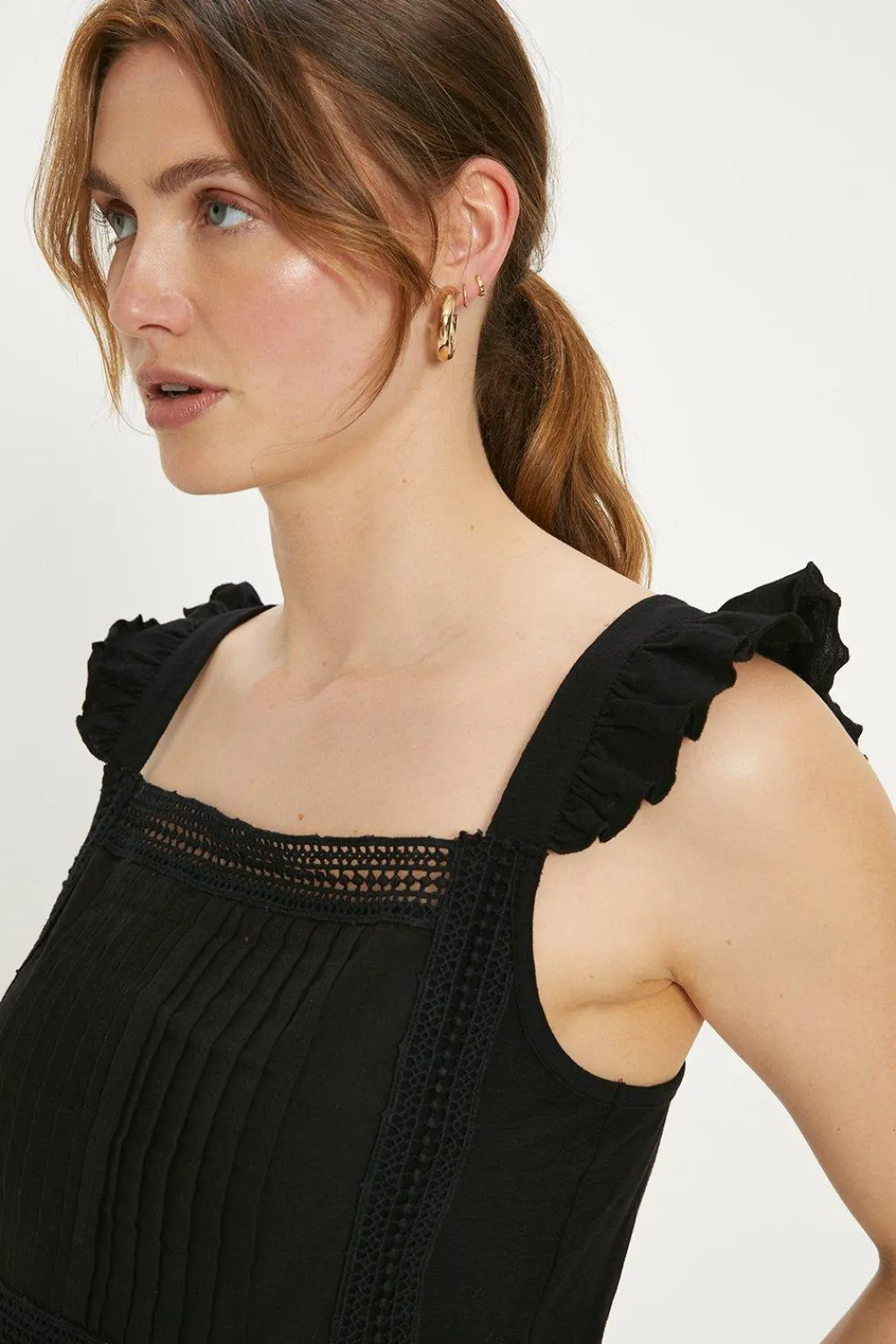Online Oasis Lace And Pintuck Insert Cami Top Black