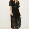 Online Oasis Lace Button Through Midaxi Dress Black