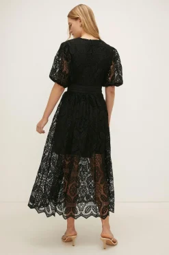 New Oasis Lace Button Through Midaxi Dress Black
