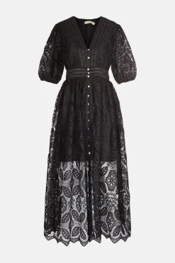 Online Oasis Lace Button Through Midaxi Dress Black