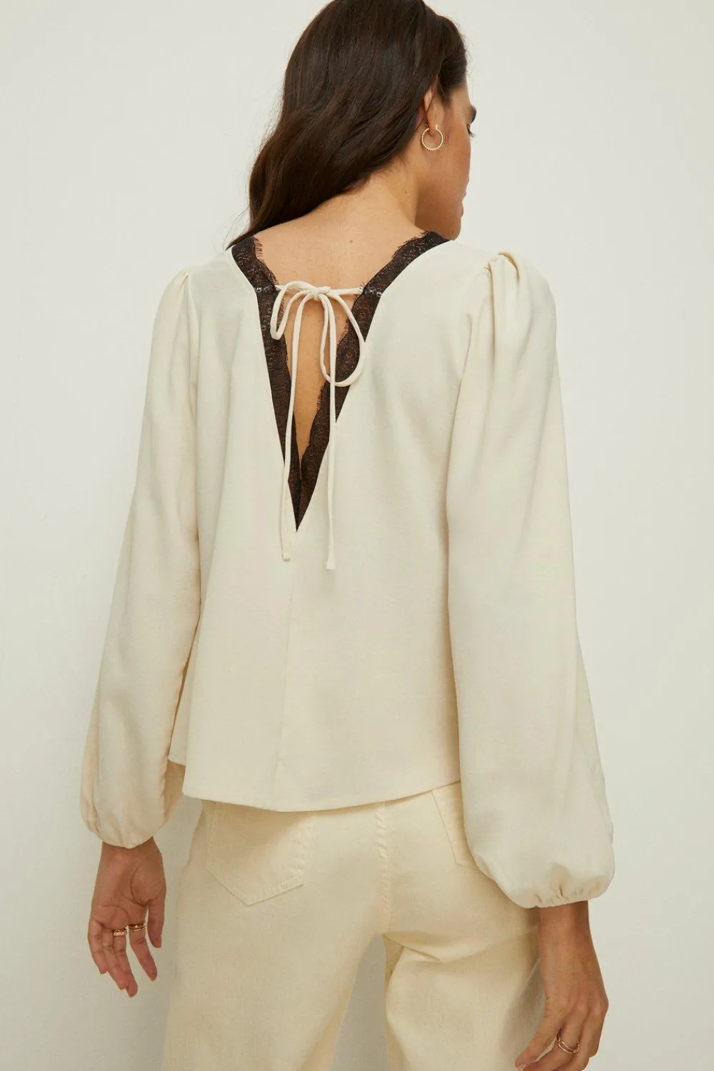 New Oasis Lace Detail Tie Back Top Ivory