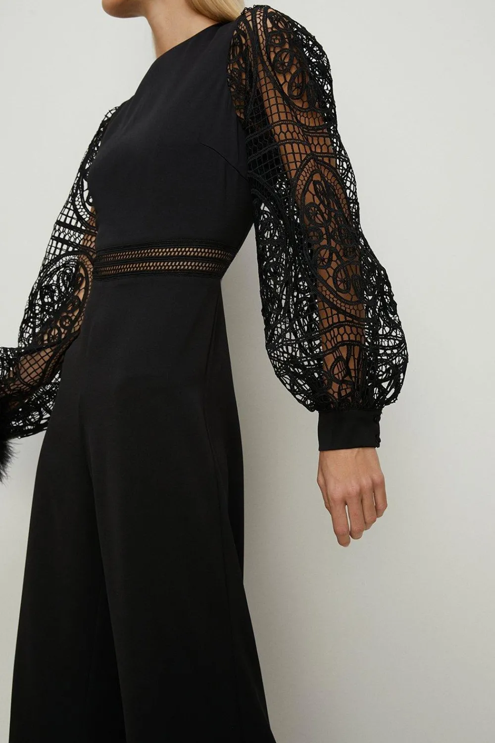 Fashion Oasis Lace Detail Wide Leg Jumpsuit Black