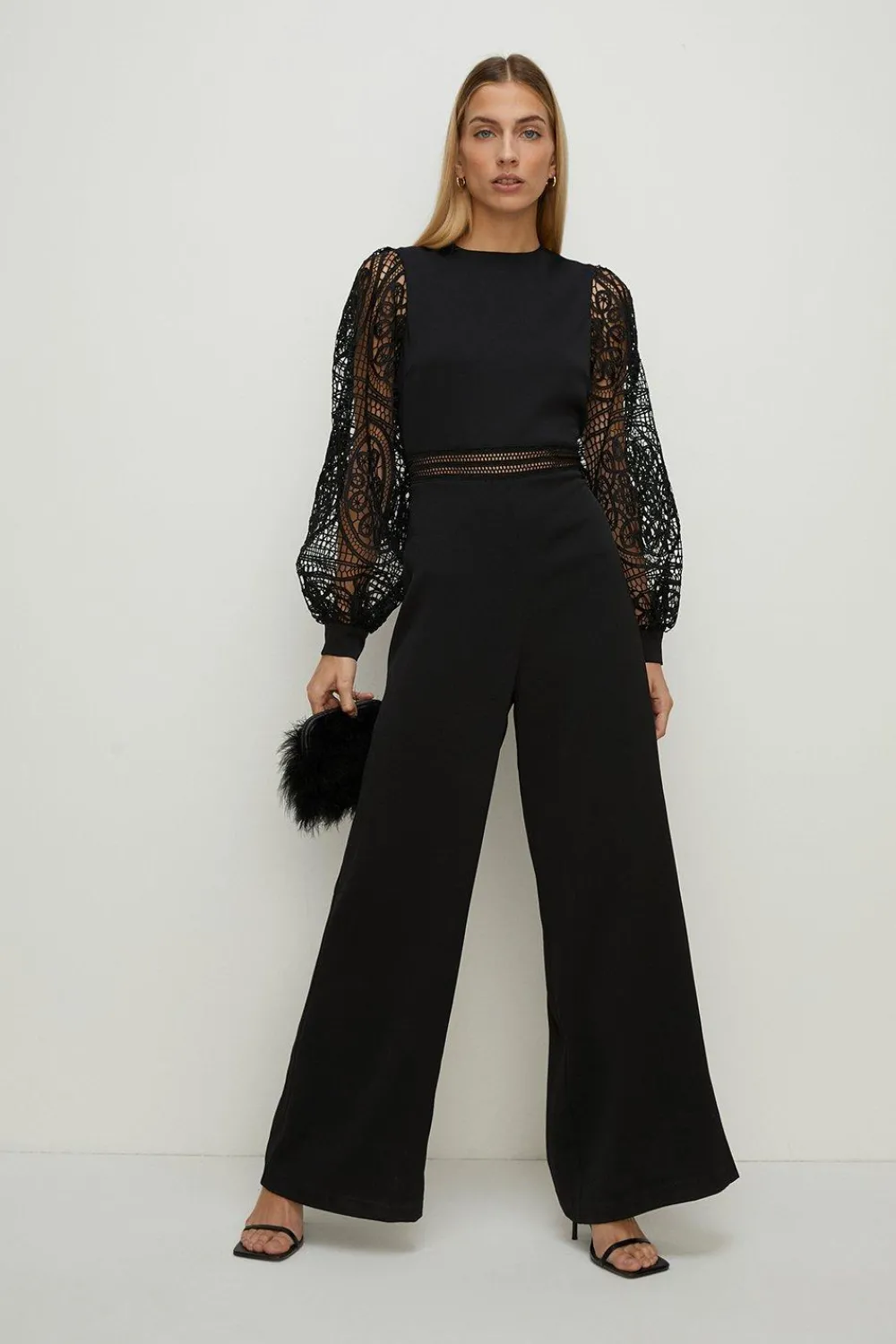 Fashion Oasis Lace Detail Wide Leg Jumpsuit Black