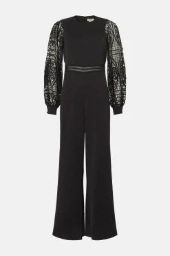 Fashion Oasis Lace Detail Wide Leg Jumpsuit Black