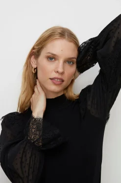Fashion Oasis Lace Detail Woven Mix Jumper Black