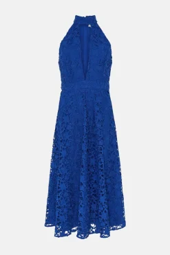 Best Oasis Lace Halter Neck Plunge Midi Dress Dark Green