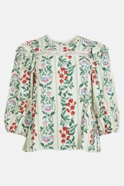 Discount Oasis Lace Insert 3/4 Sleeve Printed Woven Top White
