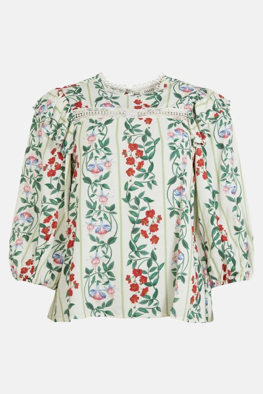 Discount Oasis Lace Insert 3/4 Sleeve Printed Woven Top White