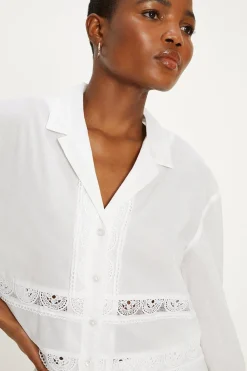 Online Oasis Lace Insert Cotton Resort Shirt White