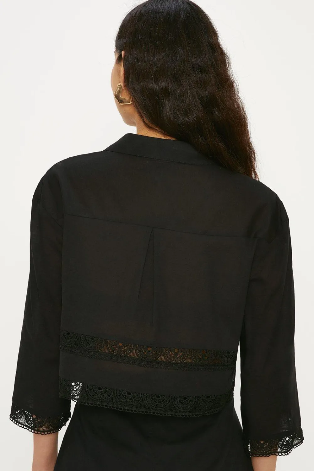 Fashion Oasis Lace Insert Cotton Resort Shirt Black