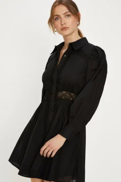 Online Oasis Lace Insert Cotton Shirt Dress Black