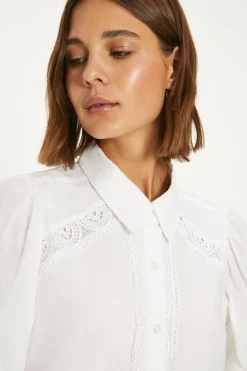 Fashion Oasis Lace Insert Cotton Shirt Dress White
