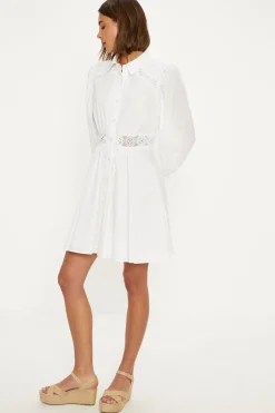 Fashion Oasis Lace Insert Cotton Shirt Dress White
