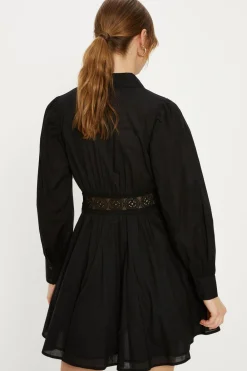 Online Oasis Lace Insert Cotton Shirt Dress Black