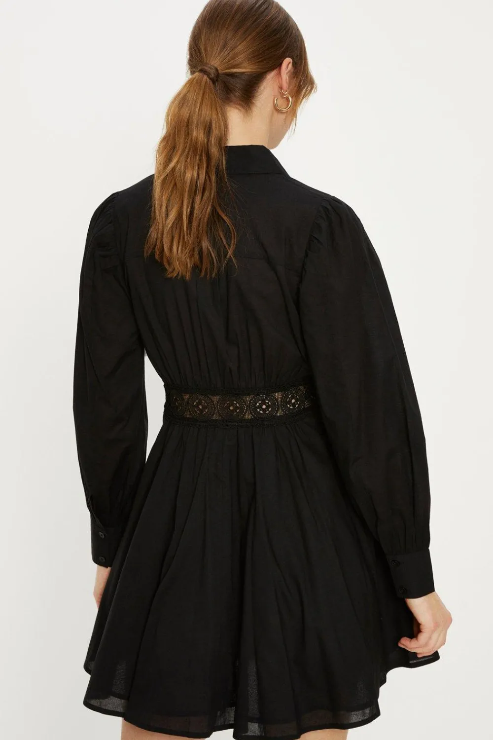 Online Oasis Lace Insert Cotton Shirt Dress Black