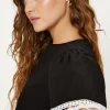 Sale Oasis Lace Insert Poplin Sleeve Top Black