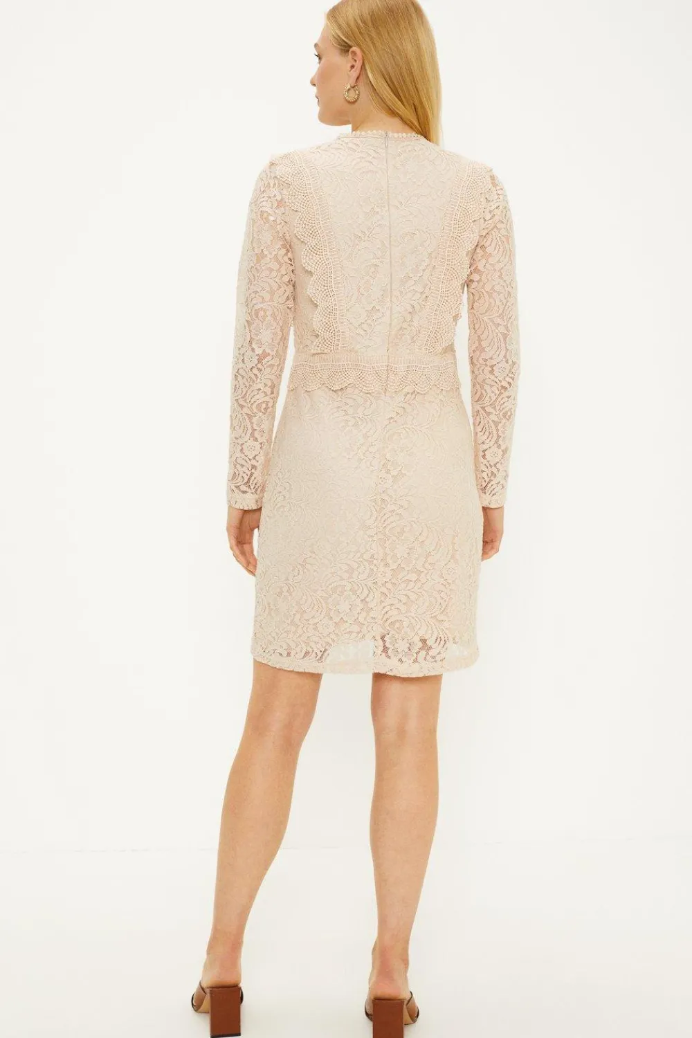 Hot Oasis Lace Long Sleeve Midi Dress Blush