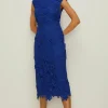 Outlet Oasis Lace Midi Pencil Dress Red