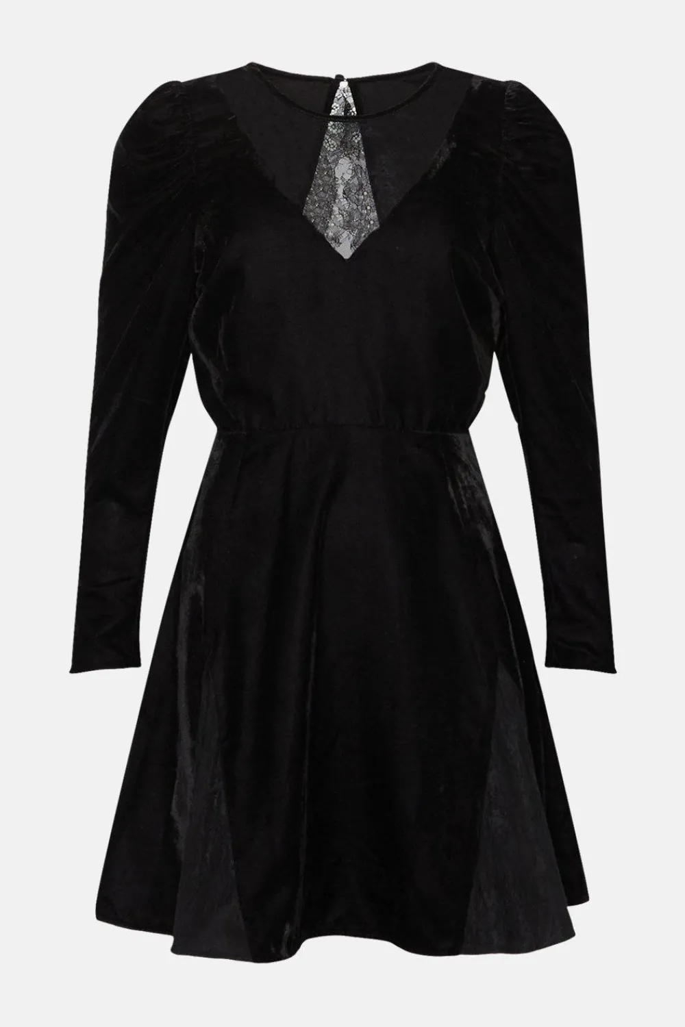 Fashion Oasis Lace Mix Velvet Skater Dress Black
