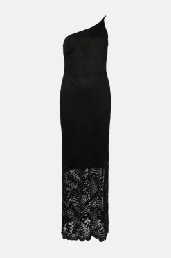 Clearance Oasis Lace One Shoulder Cut-Out Back Midi Dress Black