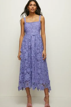 New Oasis Lace Pinny Strap Midi Dress Green