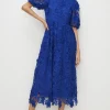 Best Oasis Lace Puff Sleeve Midi Dress Cobalt