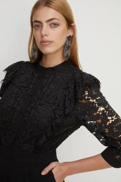 Fashion Oasis Lace Ruffle Tailored Jumpsuit Black
