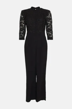 Fashion Oasis Lace Ruffle Tailored Jumpsuit Black