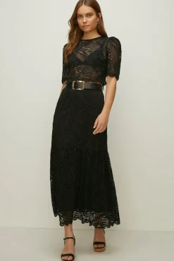 Discount Oasis Lace Scalloped Crop Top Co-Ord Green