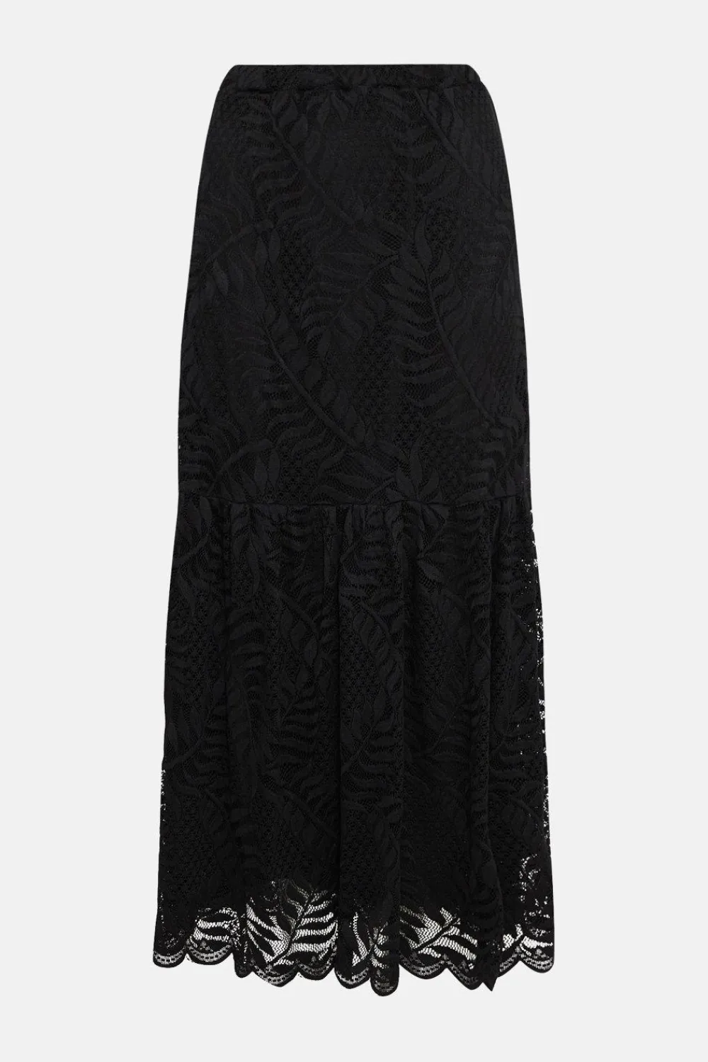 New Oasis Lace Scalloped Hem Tiered Skirt Co-Ord Black