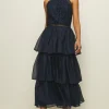 Sale Oasis Lace Tiered Halter Neck Midi Dress Navy