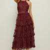 Best Oasis Lace Tiered Halter Neck Midi Dress Bright Green