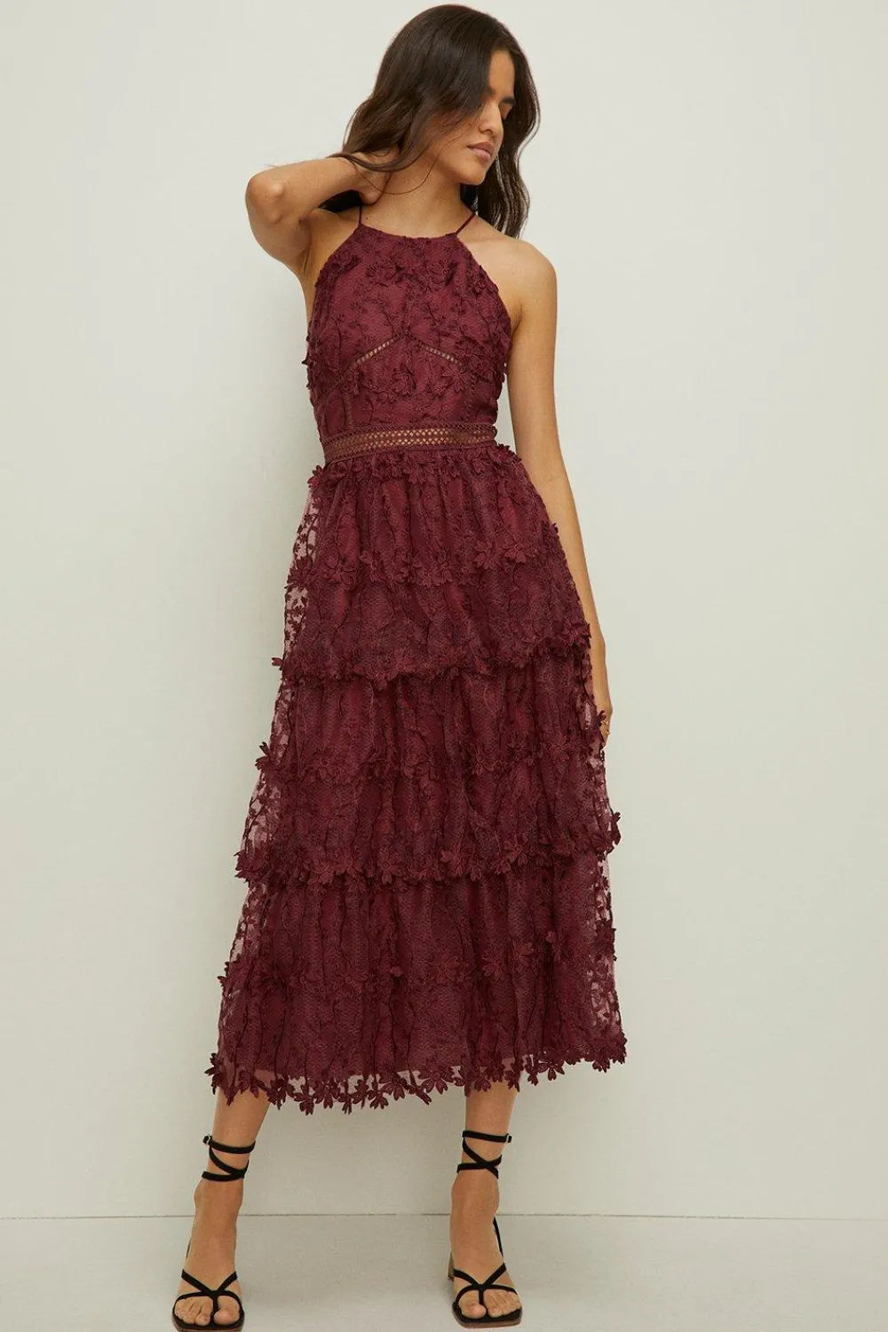Best Oasis Lace Tiered Halter Neck Midi Dress Bright Green