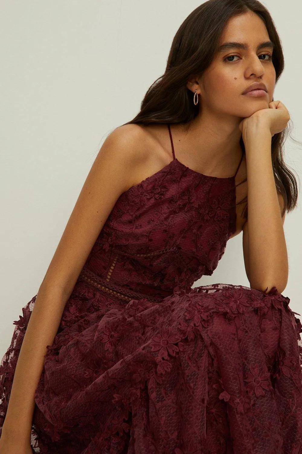 Best Oasis Lace Tiered Halter Neck Midi Dress Bright Green