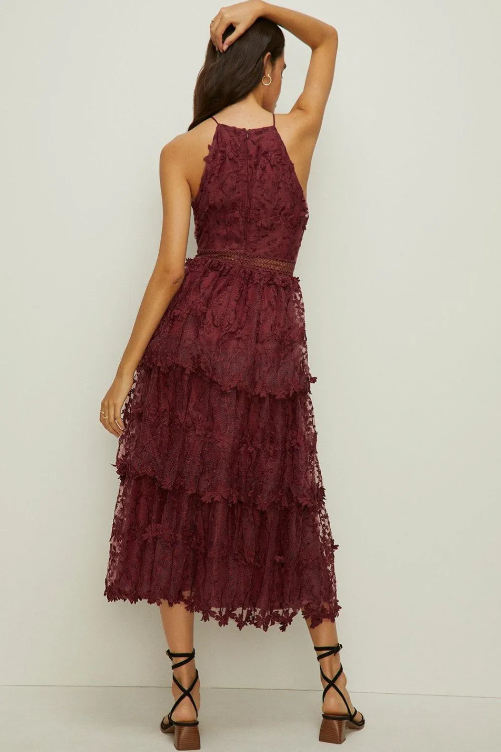 Best Oasis Lace Tiered Halter Neck Midi Dress Bright Green