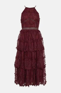 Best Oasis Lace Tiered Halter Neck Midi Dress Bright Green