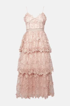Online Oasis Lace Tiered Strappy Midi Dress Blush