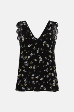 Fashion Oasis Lace Trim Ditsy Vest Black