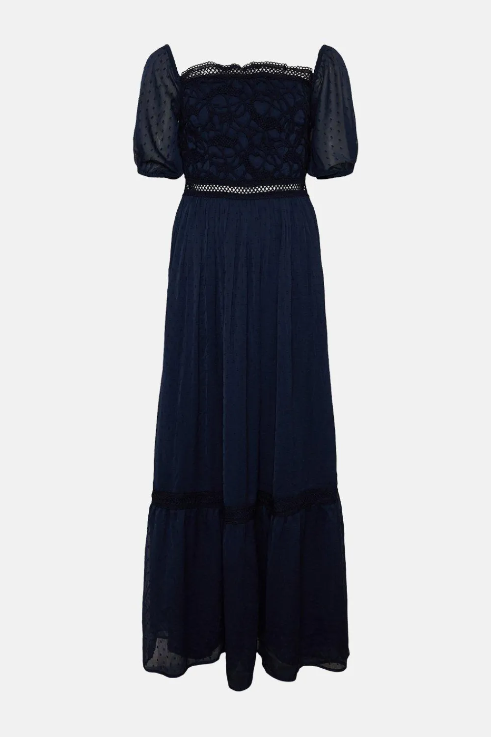 Outlet Oasis Lace Trim Dobby Bardot Maxi Dress Navy