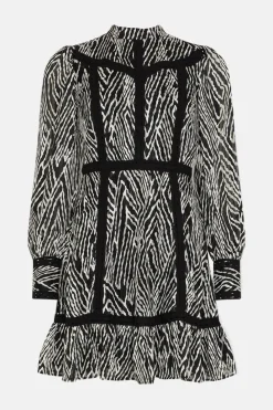 Fashion Oasis Lace Trim Dobby Chiffon Animal Print Skater Mono