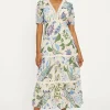 Clearance Oasis Lace Trim Dobby Chiffon Floral Print Midi Dress Ivory