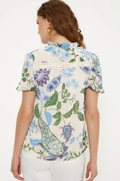 Outlet Oasis Lace Trim Dobby Chiffon Floral Print Blouse Ivory