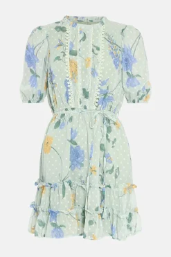 Discount Oasis Lace Trim Dobby Floral Chiffon Skater Dress Sage