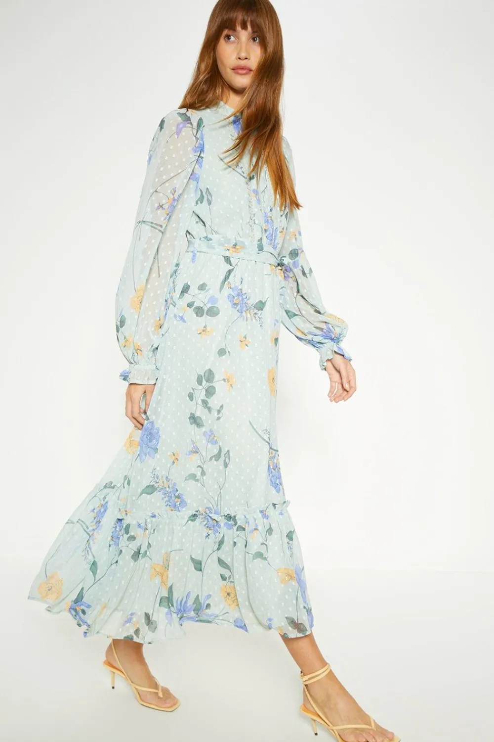 Best Oasis Lace Trim Eastern Dobby Floral Midi Dress Sage
