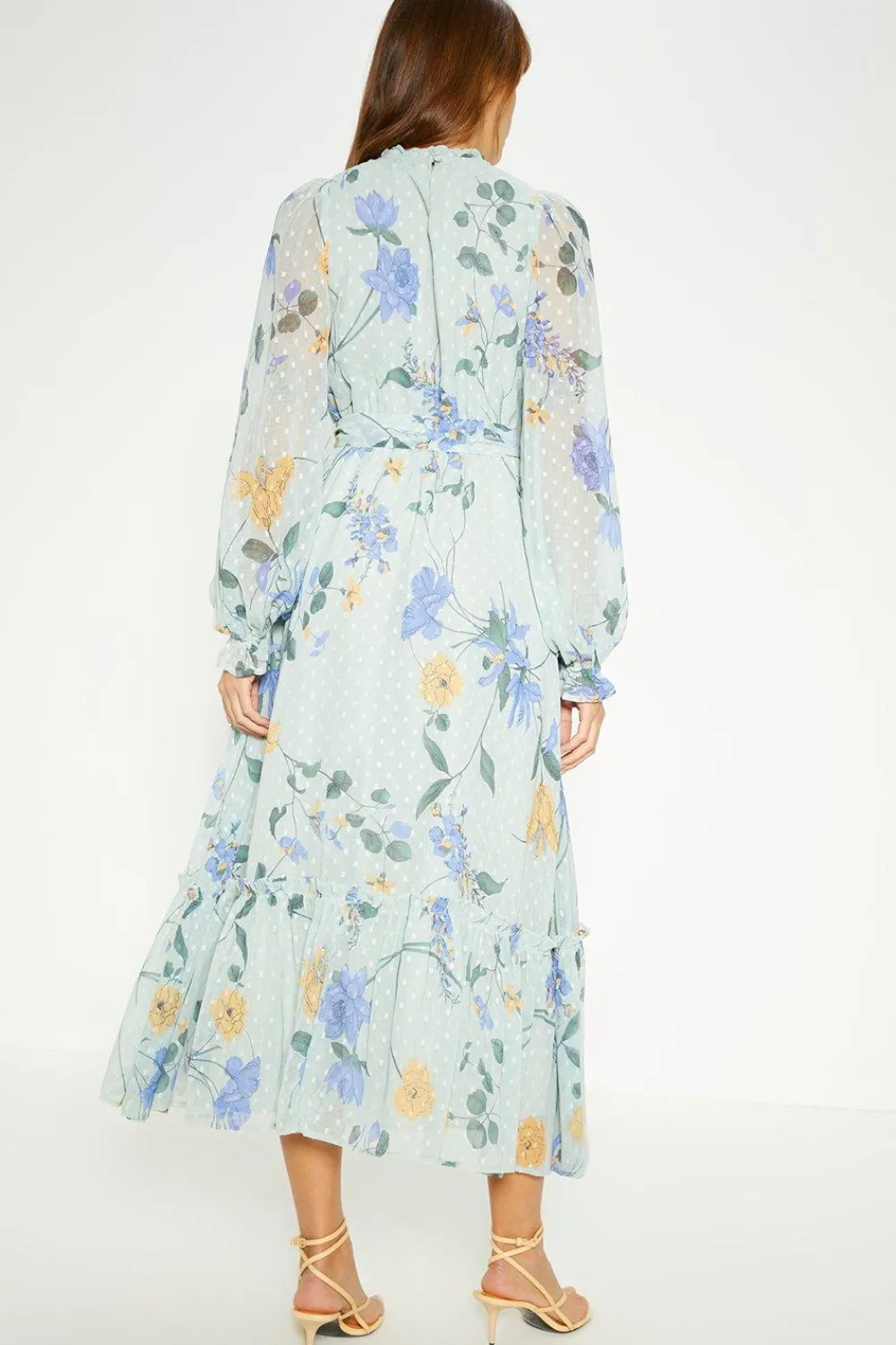 Best Oasis Lace Trim Eastern Dobby Floral Midi Dress Sage